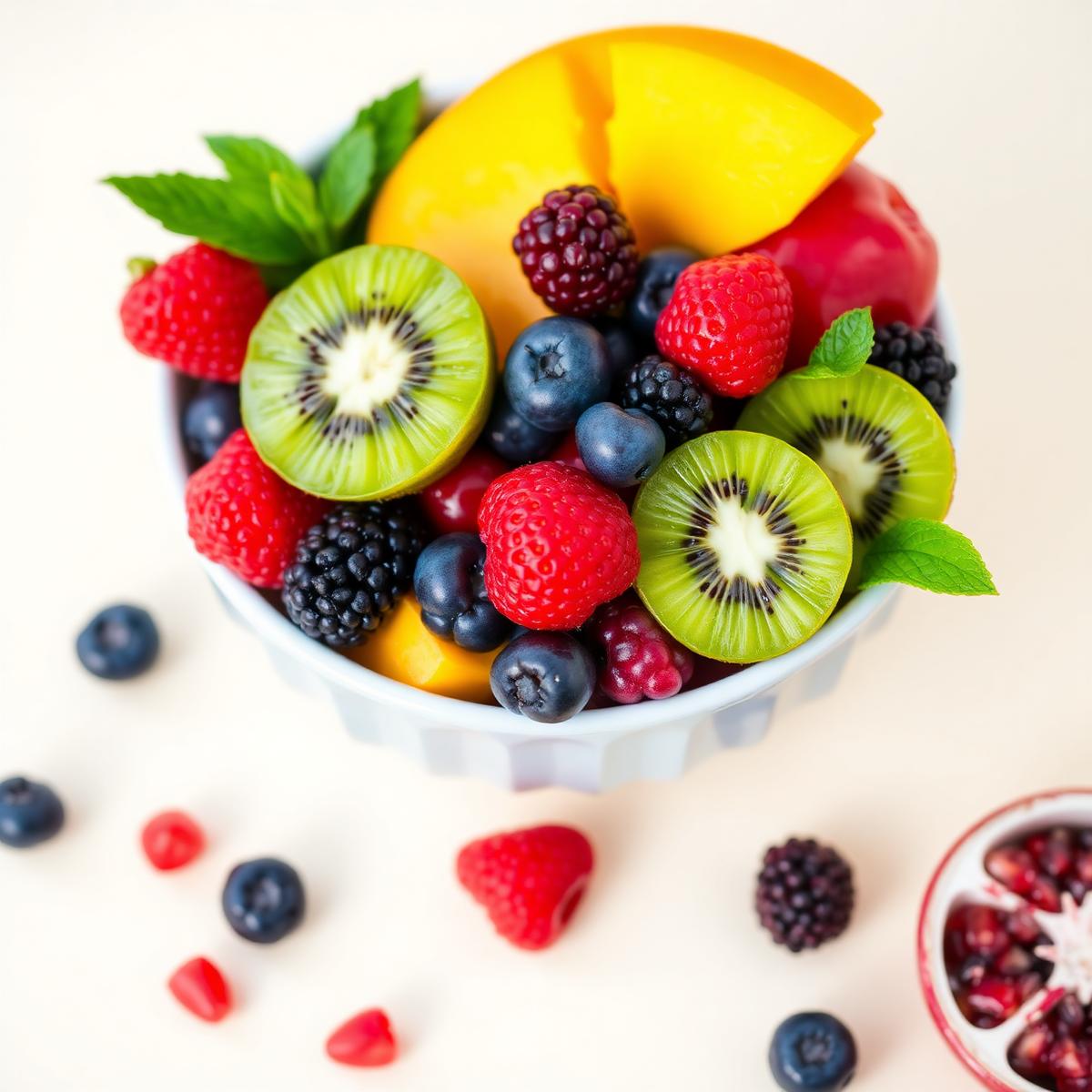 Fresh fruit bowl with kiwi and berries