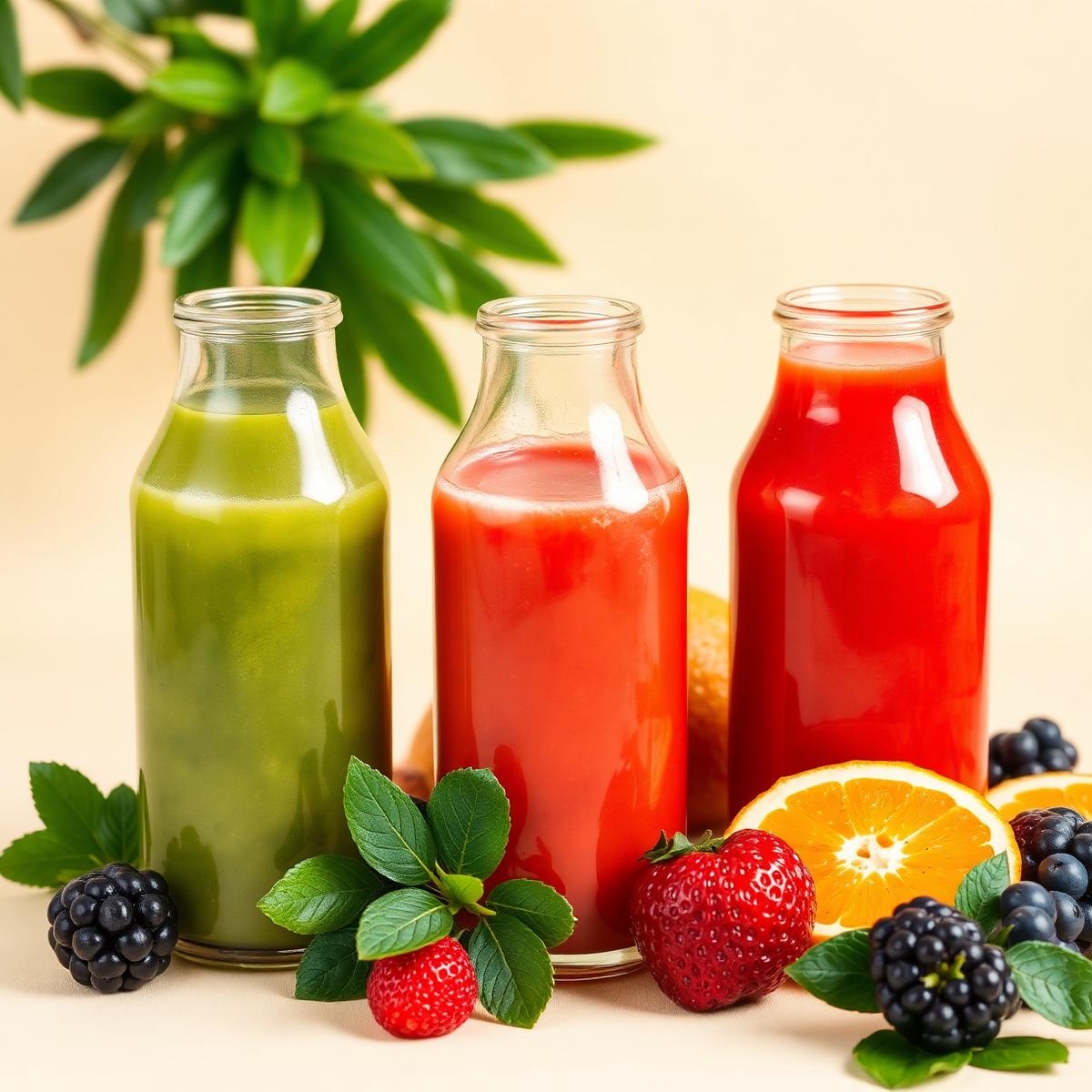 Cold pressed juices in glass bottles