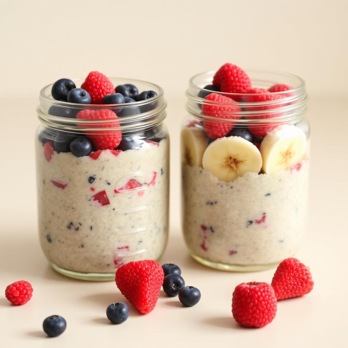 Overnight oats jars with berries
