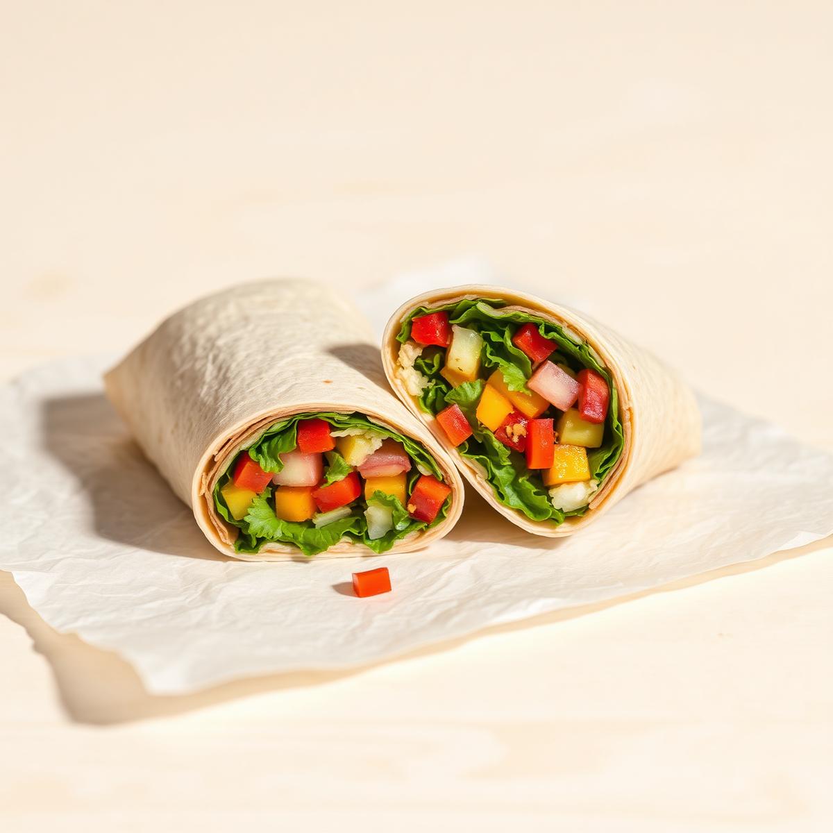 Fresh vegetable wrap cut in half